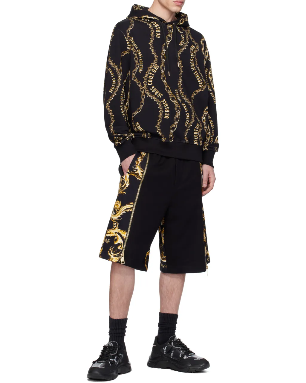 Chain-Link Printed Drawstring Hoodie