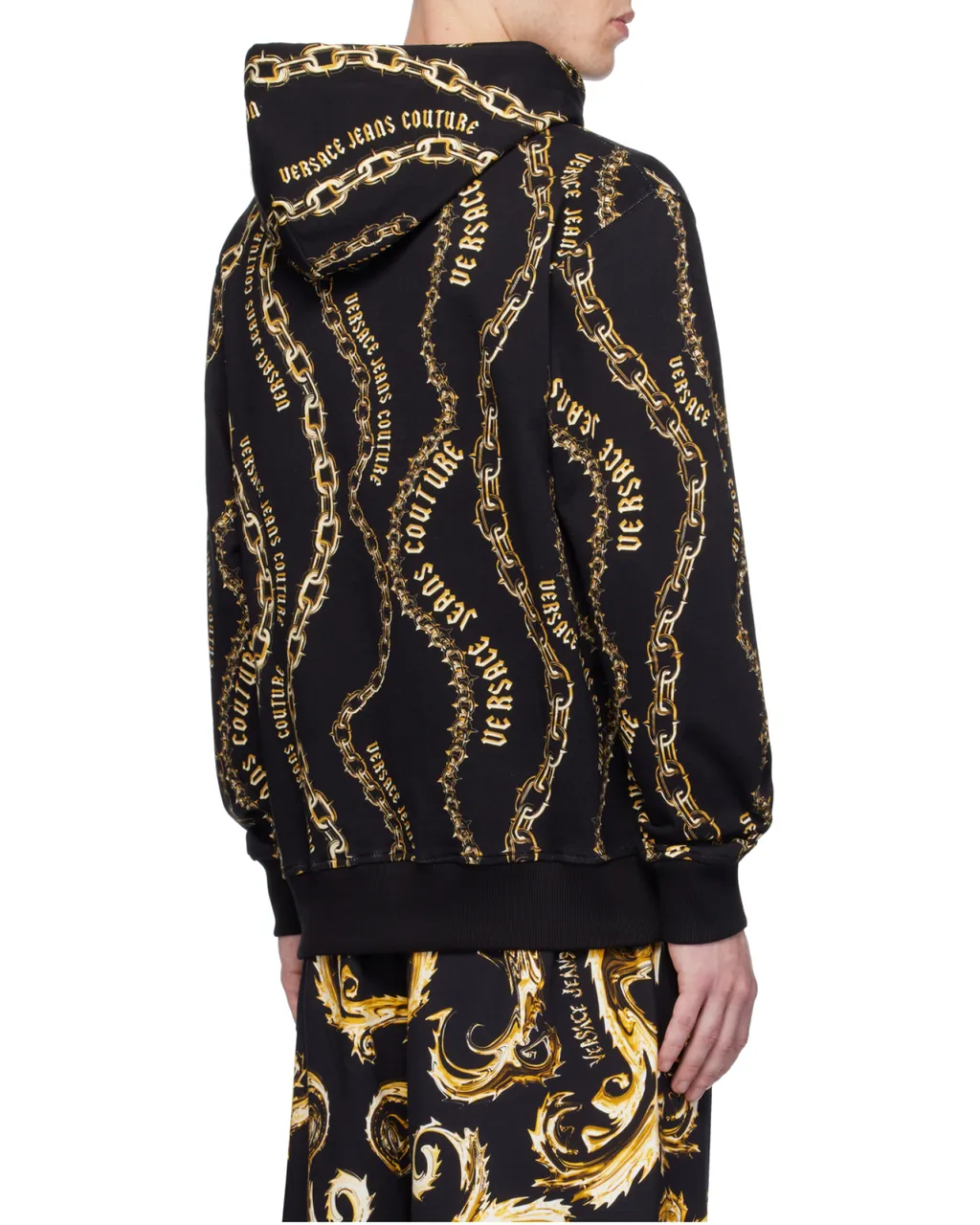 Chain-Link Printed Drawstring Hoodie