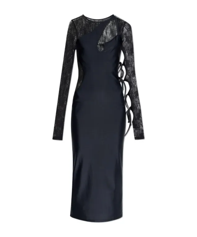 Cut-Out Detailed Lace Panelled Maxi Dress