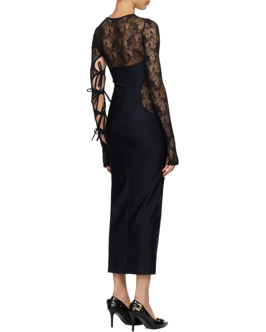 Cut-Out Detailed Lace Panelled Maxi Dress