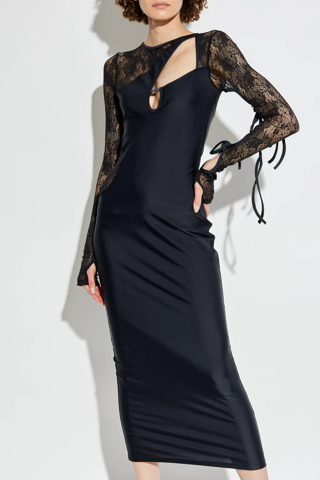 Cut-Out Detailed Lace Panelled Maxi Dress