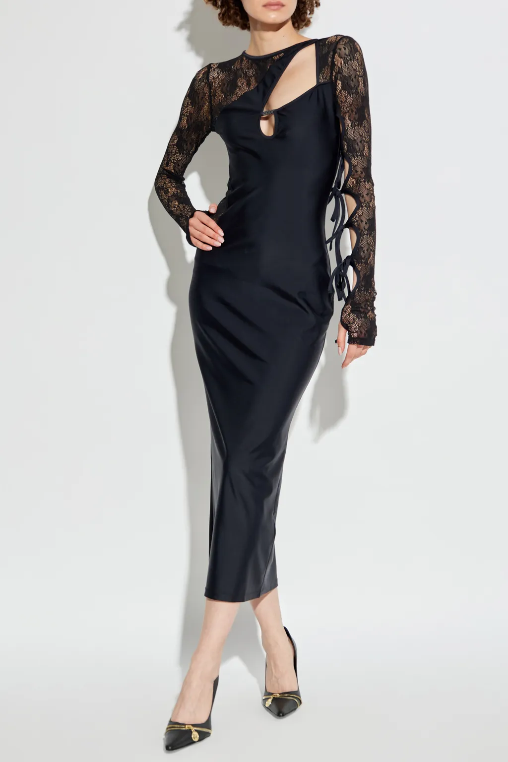 Cut-Out Detailed Lace Panelled Maxi Dress