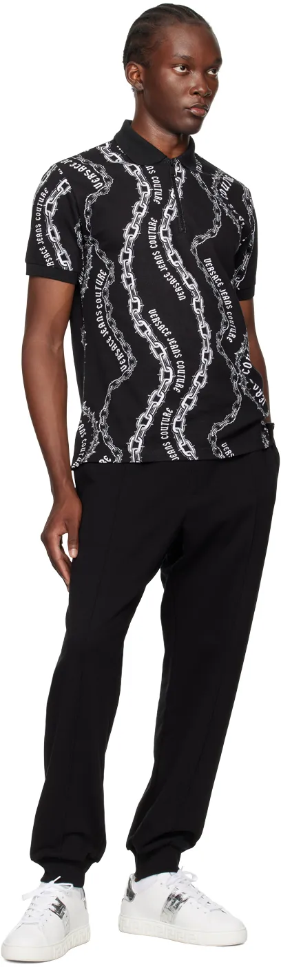 Logo Pattern Zip Polo