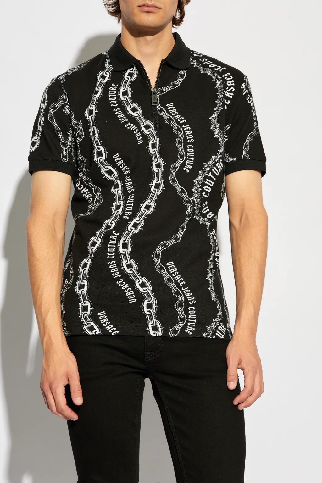 Logo Pattern Zip Polo