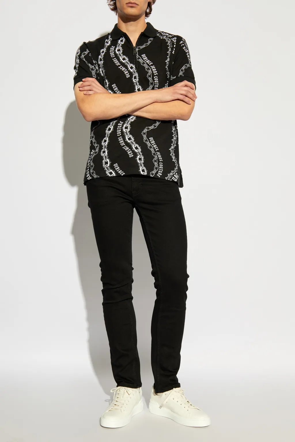 Logo Pattern Zip Polo