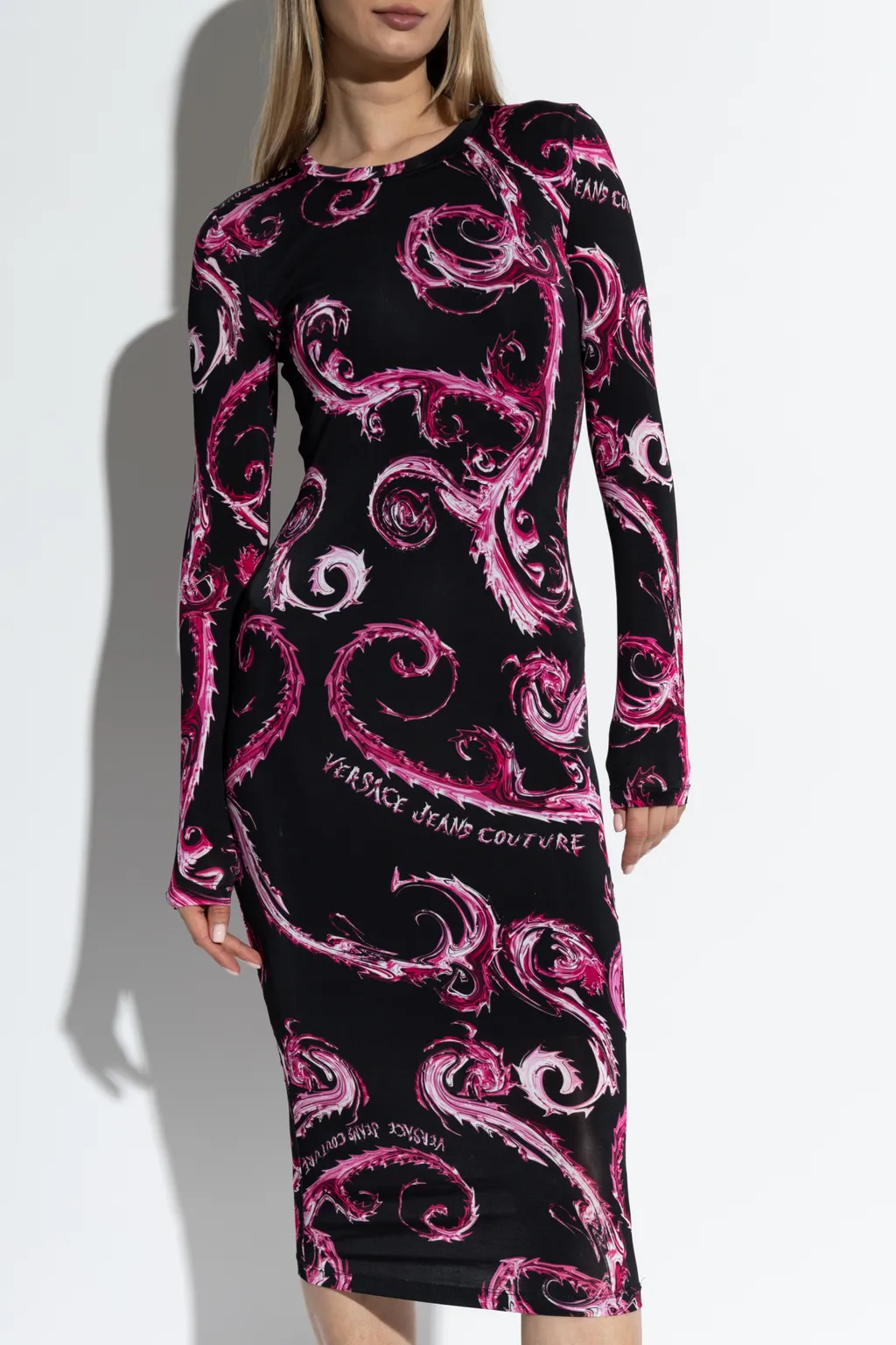 Chromo Couture-Print Crewneck Midi Dress
