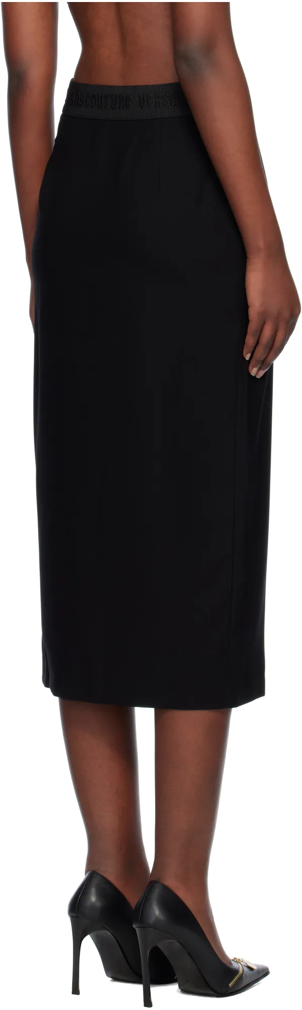 Logo-Waistband Crepe Midi Skirt