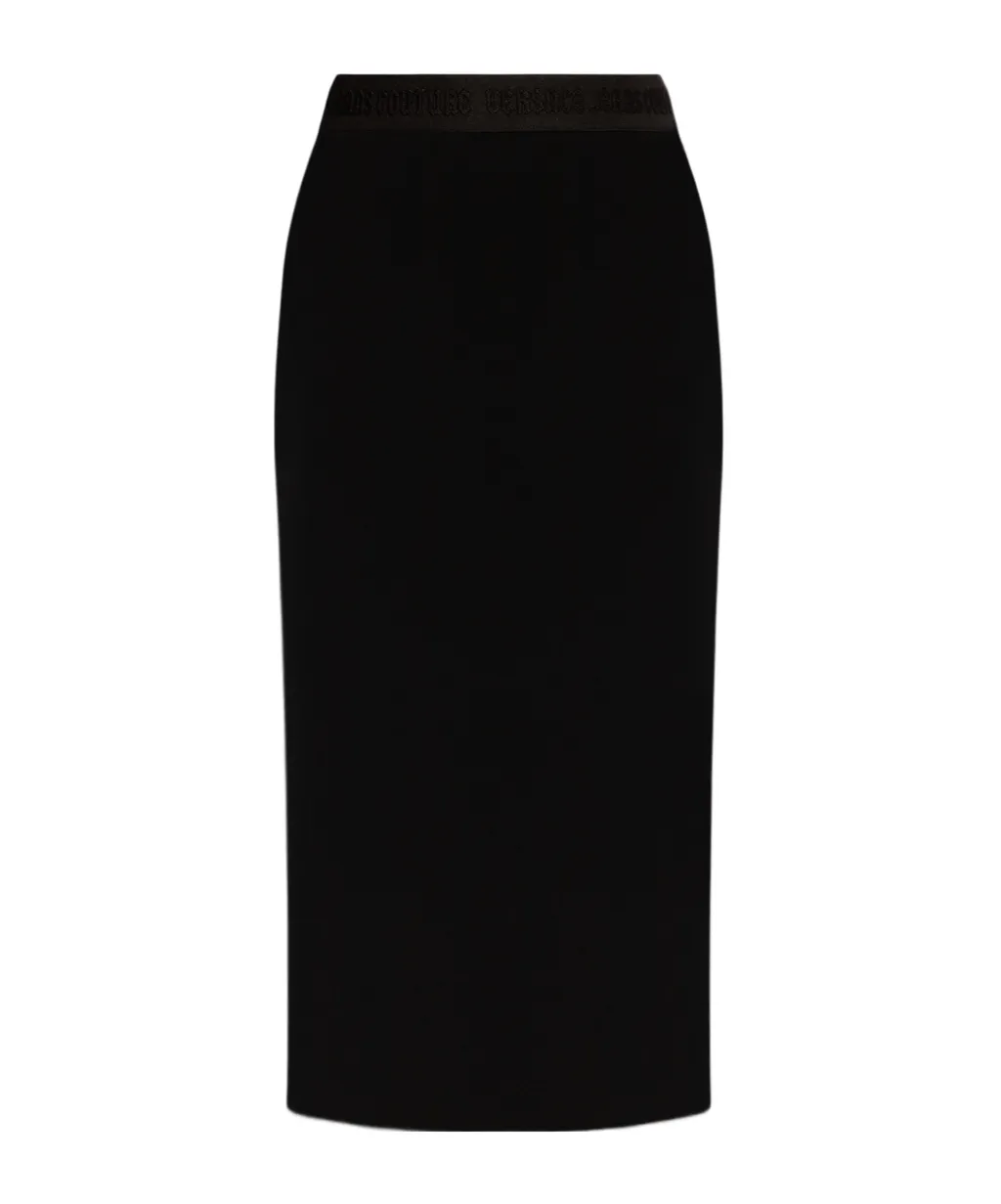 Logo-Waistband Crepe Midi Skirt