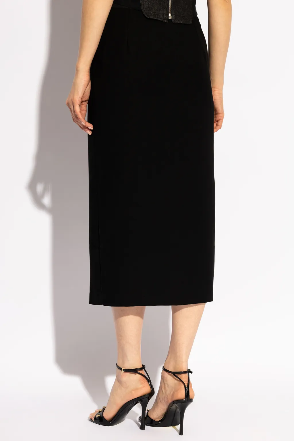 Logo-Waistband Crepe Midi Skirt