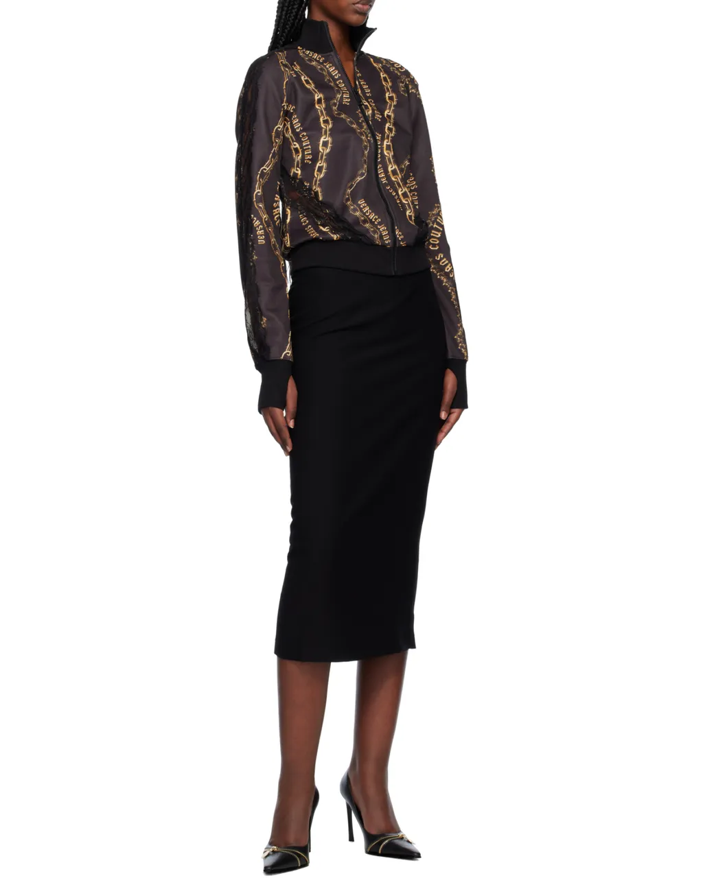 Logo-Waistband Crepe Midi Skirt