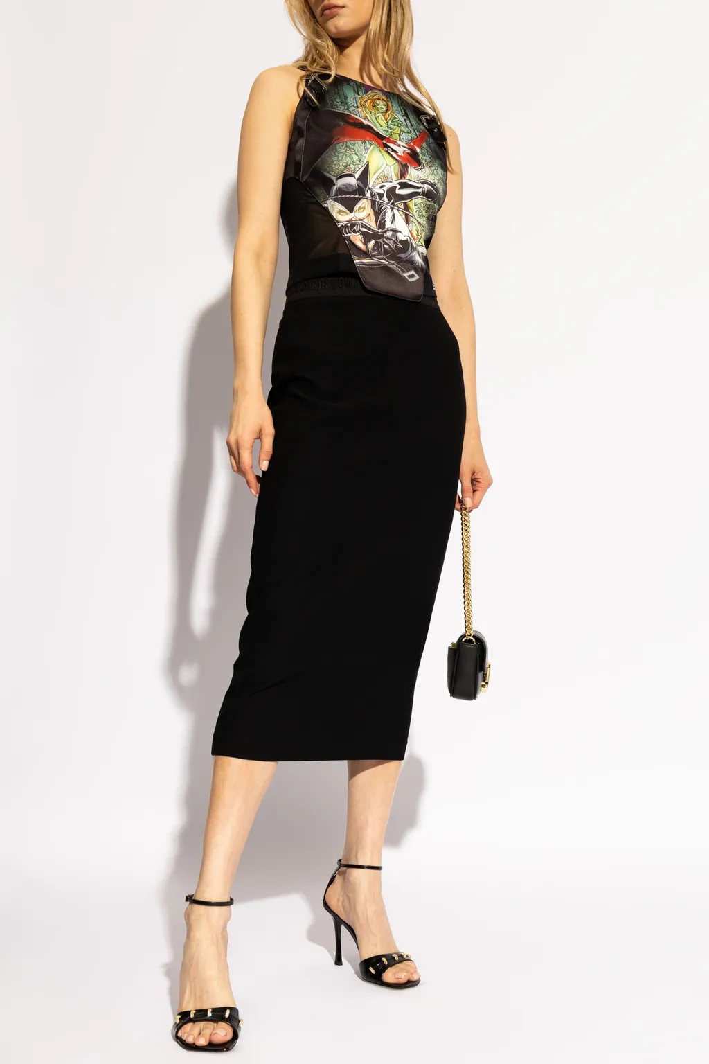Logo-Waistband Crepe Midi Skirt