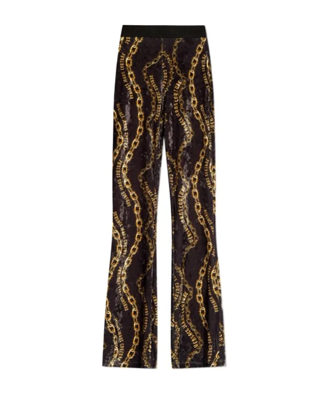 Chain-Printed Flared Velvet Trousers