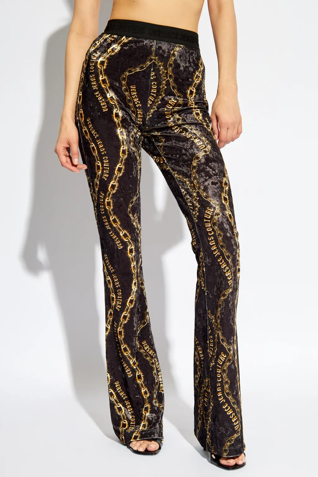 Chain-Printed Flared Velvet Trousers
