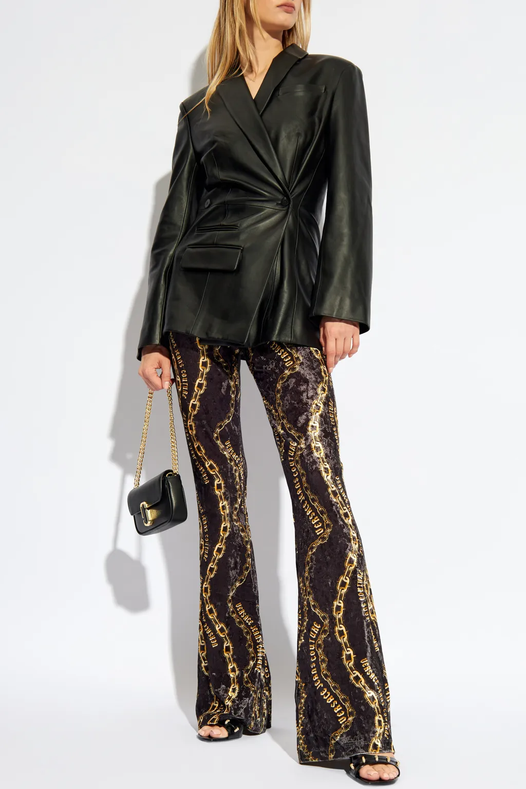 Chain-Printed Flared Velvet Trousers