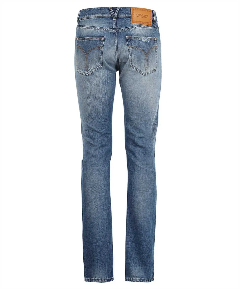 Logo-Patch Distressed Denim Jeans