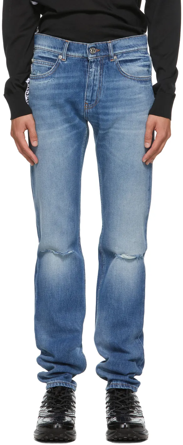 Logo-Patch Distressed Denim Jeans