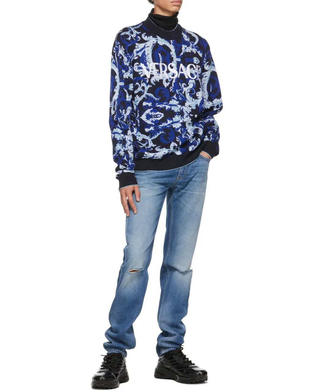 Logo-Patch Distressed Denim Jeans