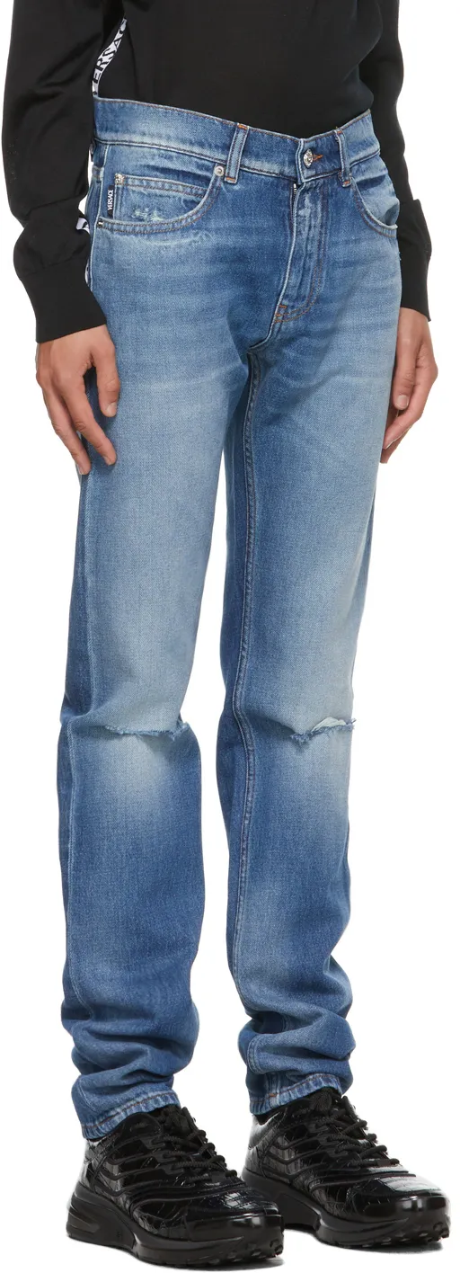Logo-Patch Distressed Denim Jeans