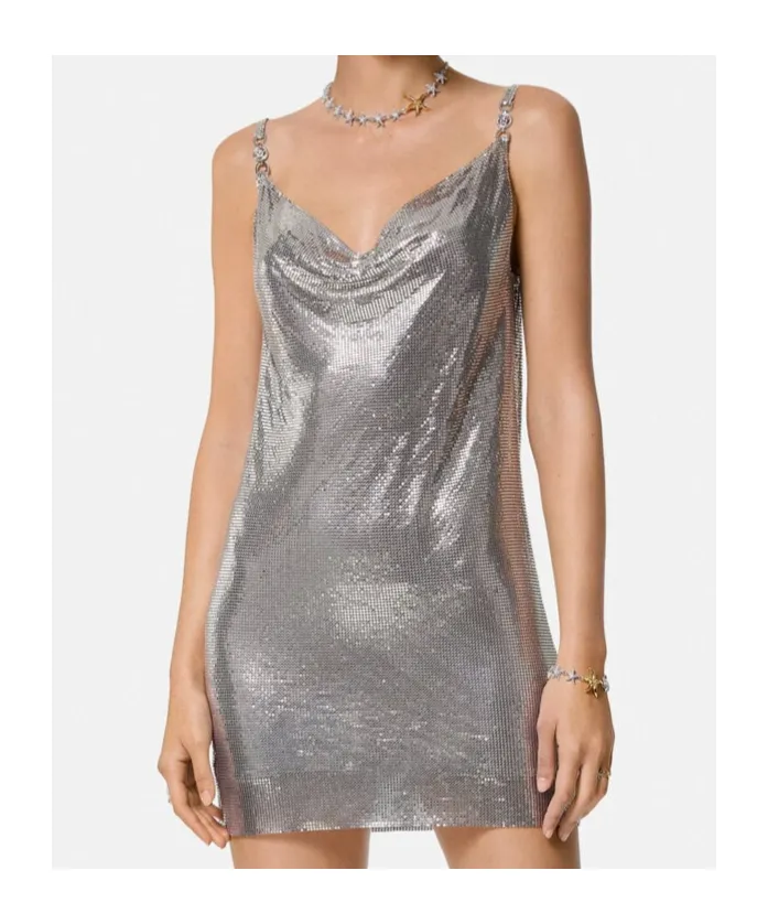 Cowl-Neck Spaghetti Strap Mesh Mini Dress