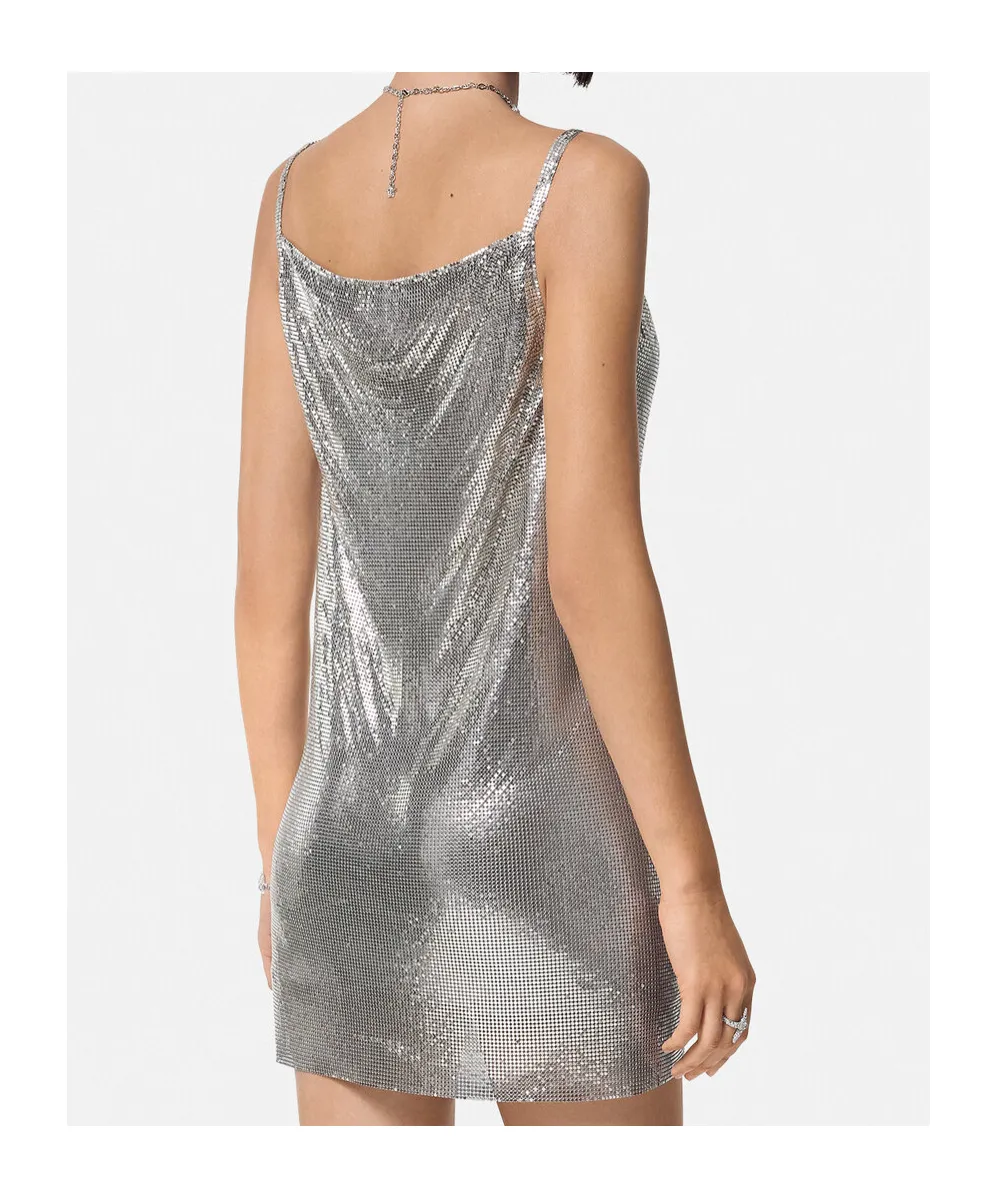 Cowl-Neck Spaghetti Strap Mesh Mini Dress