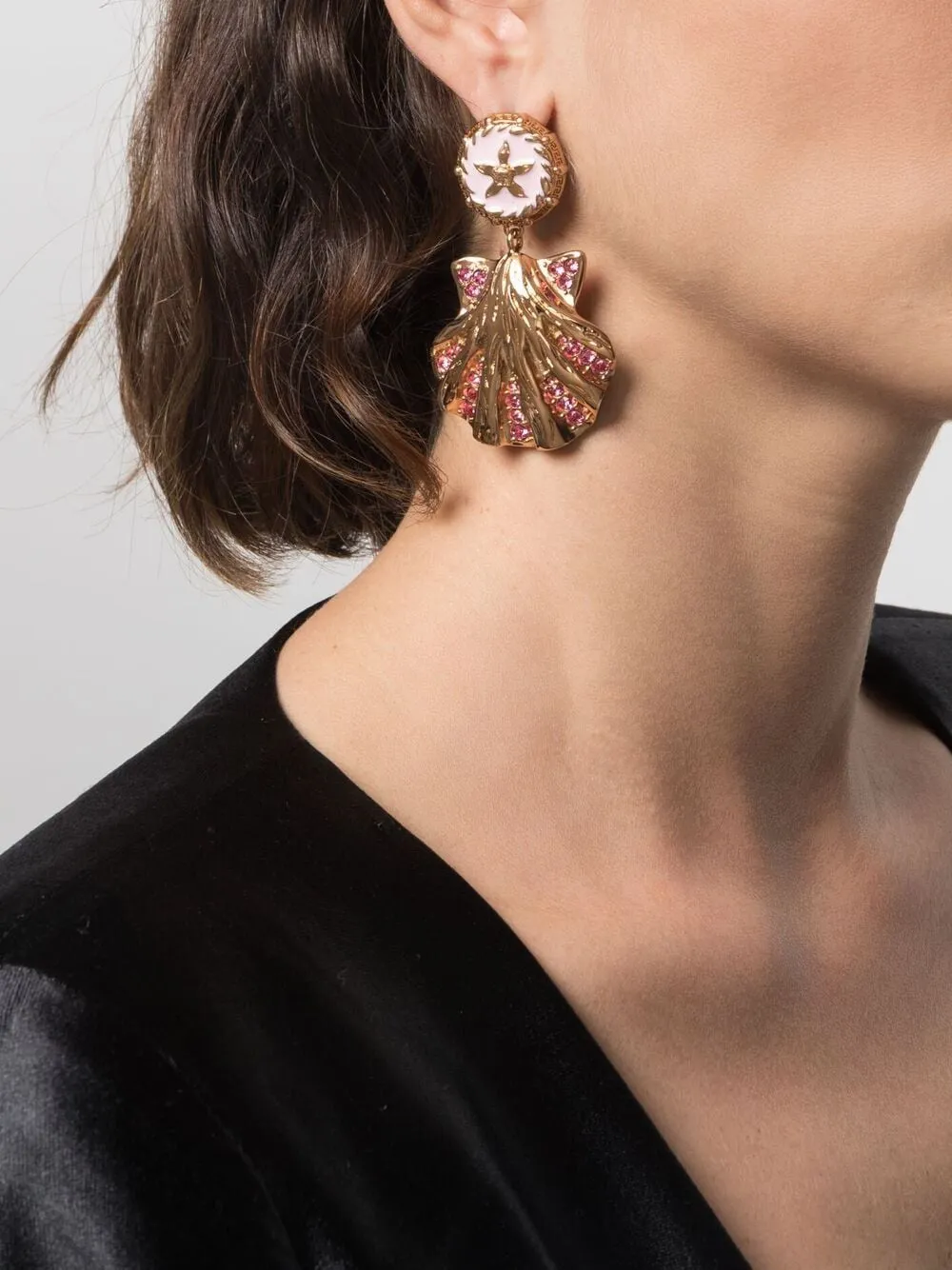 Crystal-Embellished Shell Earrings