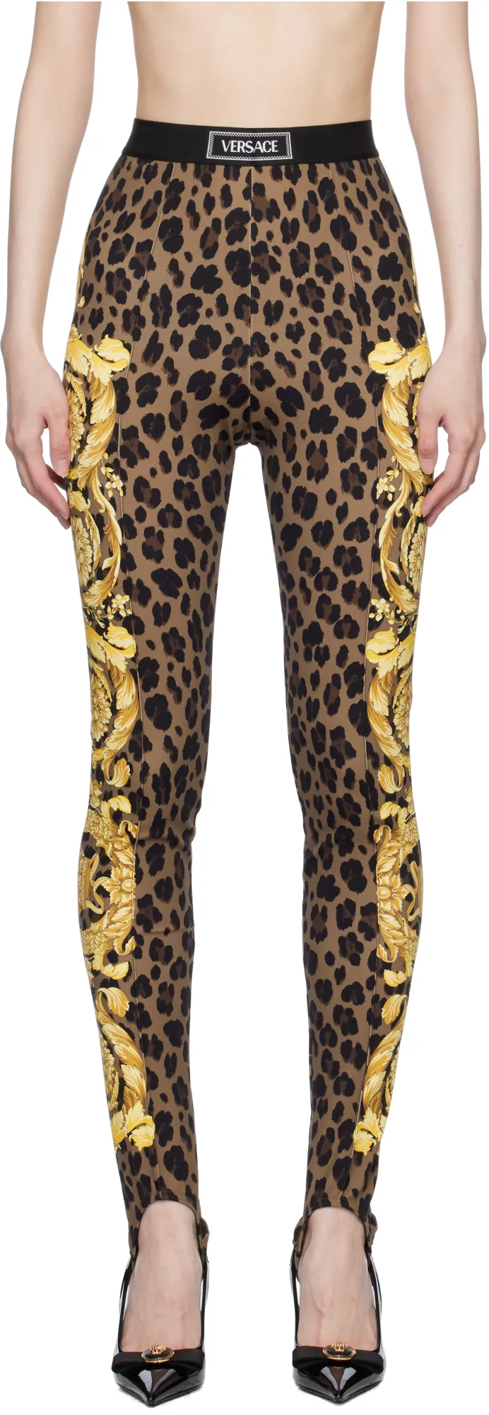 Barocco-Printed Elasticated Straps Leggings