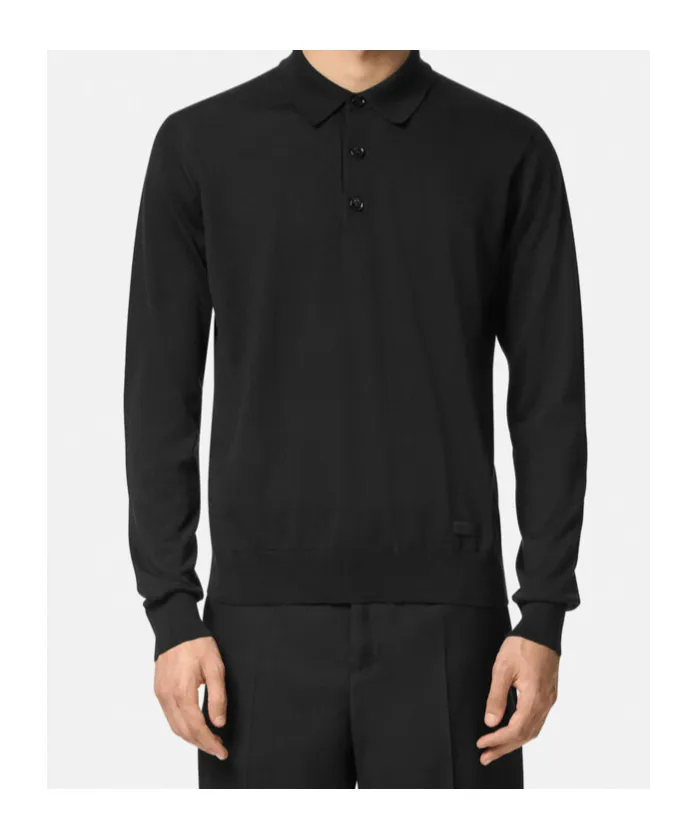 Long-Sleeved Knitted Polo Shirt