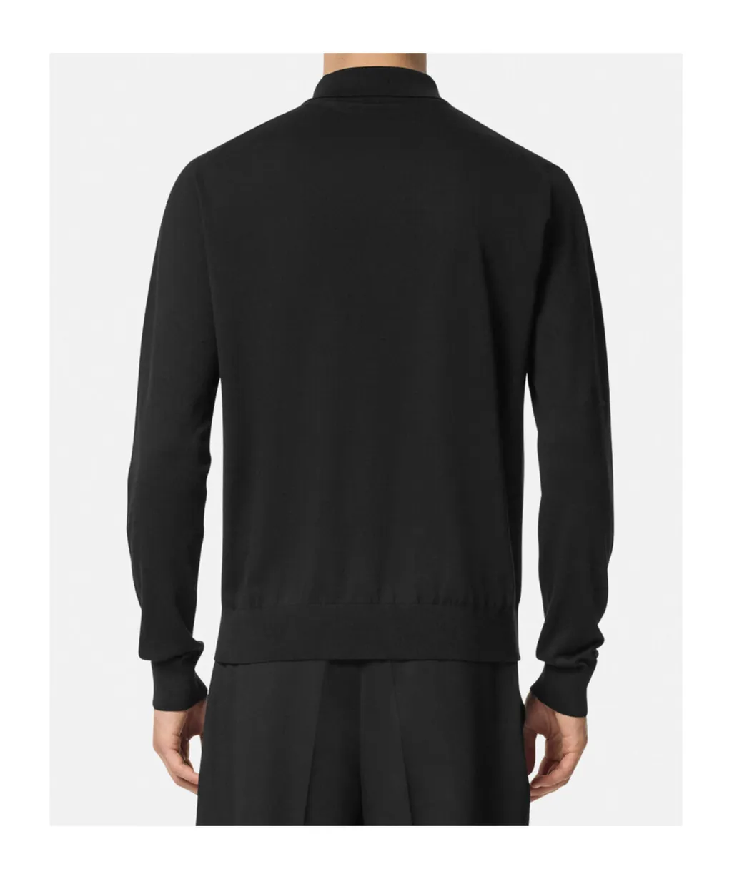 Long-Sleeved Knitted Polo Shirt