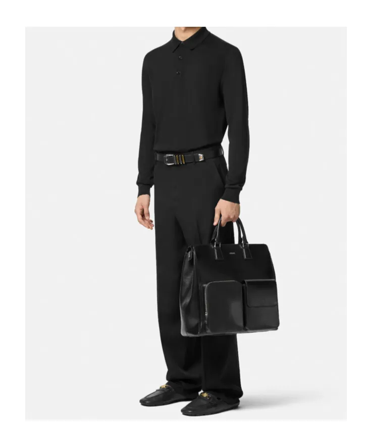 Long-Sleeved Knitted Polo Shirt