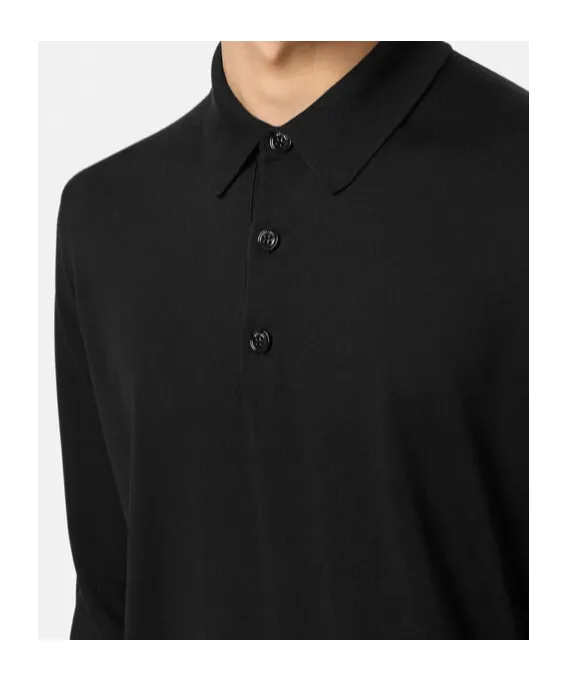 Long-Sleeved Knitted Polo Shirt