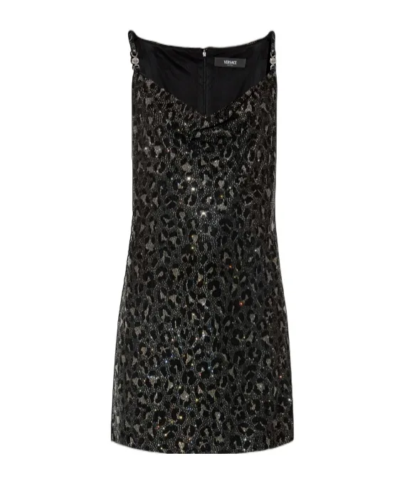 Leopard Printed Embellished Mini Dress