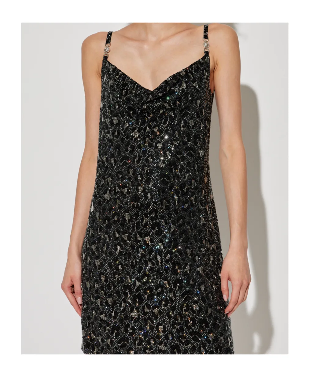 Leopard Printed Embellished Mini Dress