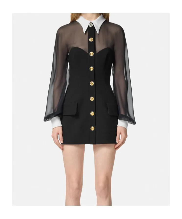 Panelled Long-Sleeved Mini Dress