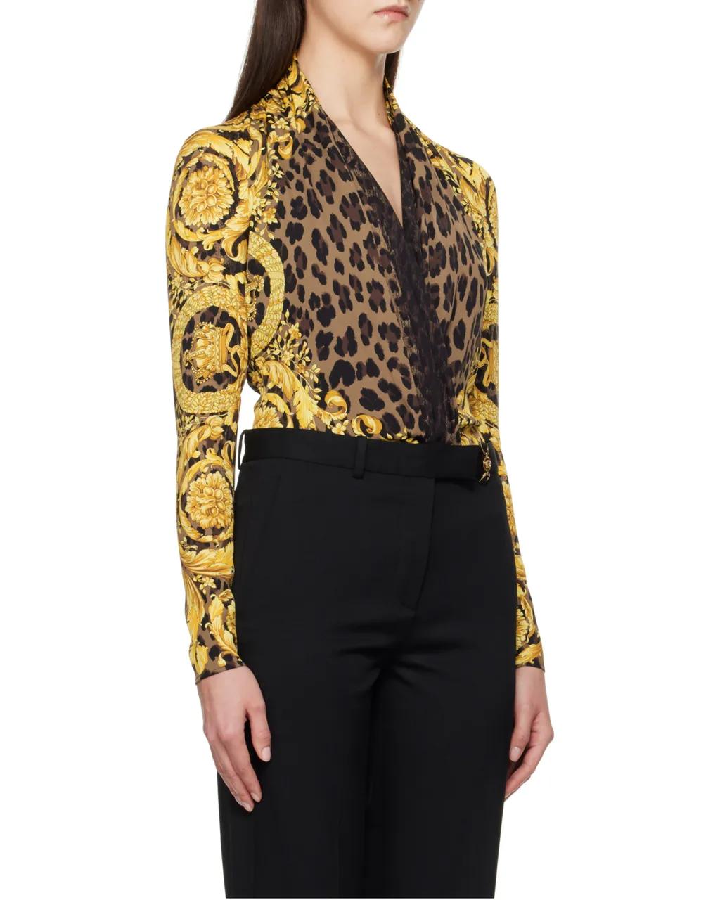 Pattern-Printed Draped Bodysuit