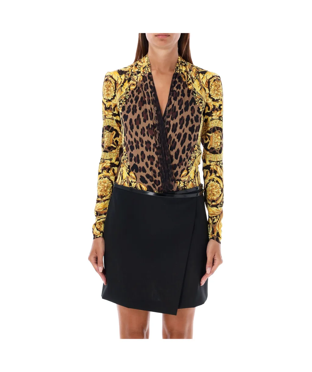 Pattern-Printed Draped Bodysuit