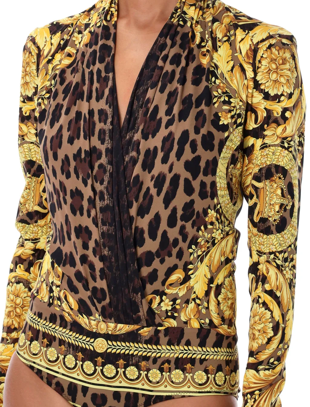 Pattern-Printed Draped Bodysuit