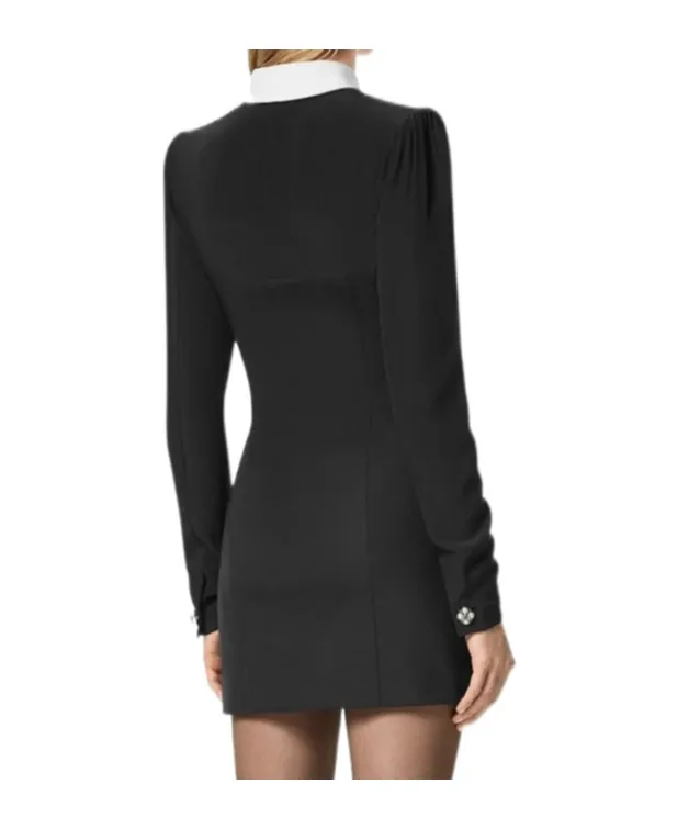 Pearl-Detailed Long-Sleeved Mini Dress