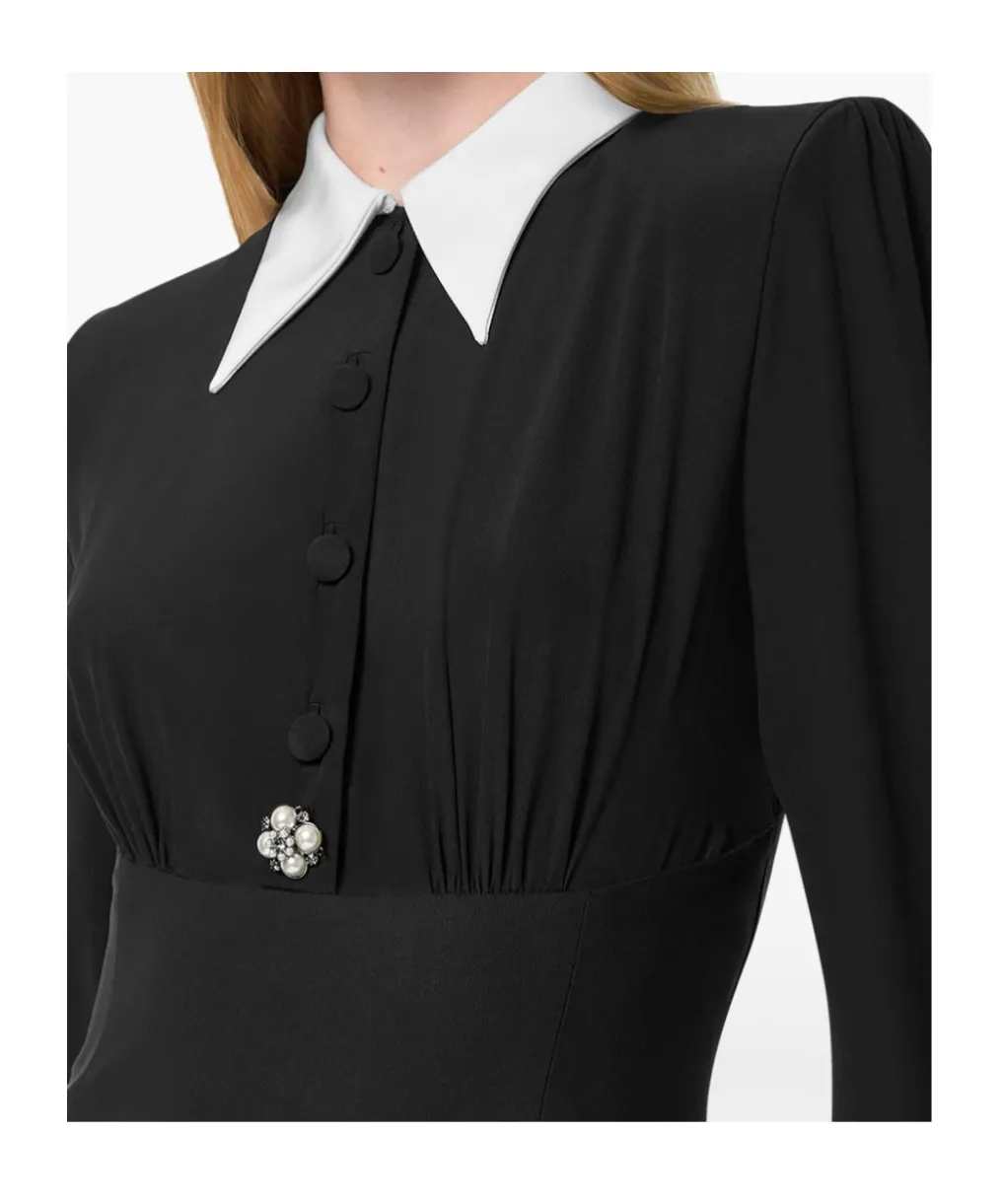 Pearl-Detailed Long-Sleeved Mini Dress