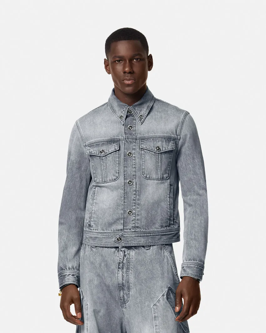 Medusa Head-Buttons Long-Sleeved Denim Jacket