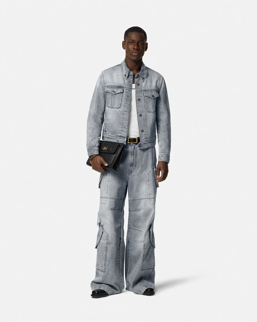 Medusa Head-Buttons Long-Sleeved Denim Jacket