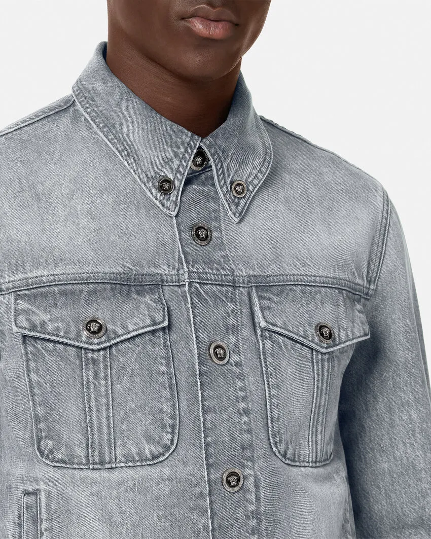Medusa Head-Buttons Long-Sleeved Denim Jacket