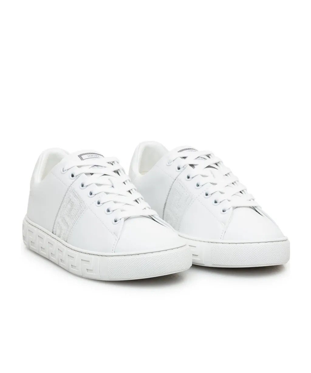 Greca-Embellished Lace-Up Sneakers