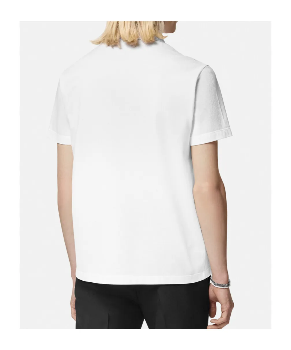 Greca-Collar Short-Sleeved Polo Shirt