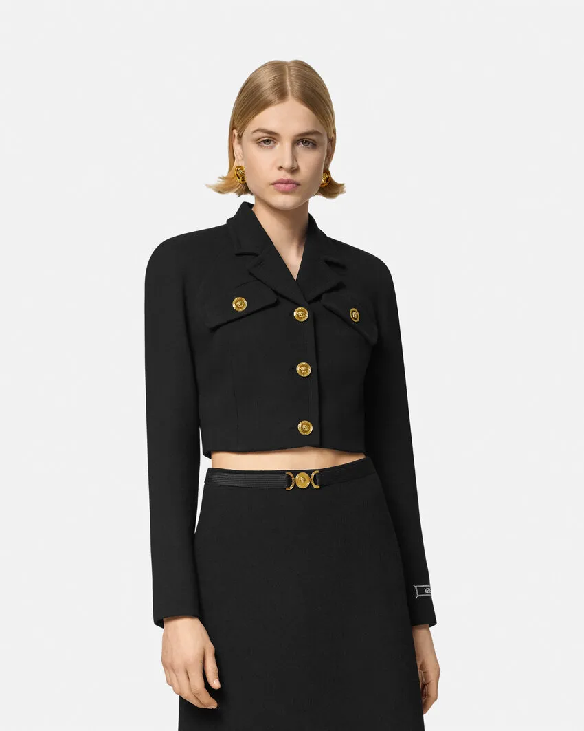 Medusa Logo-Patch Head-Buttons Cropped Jacket