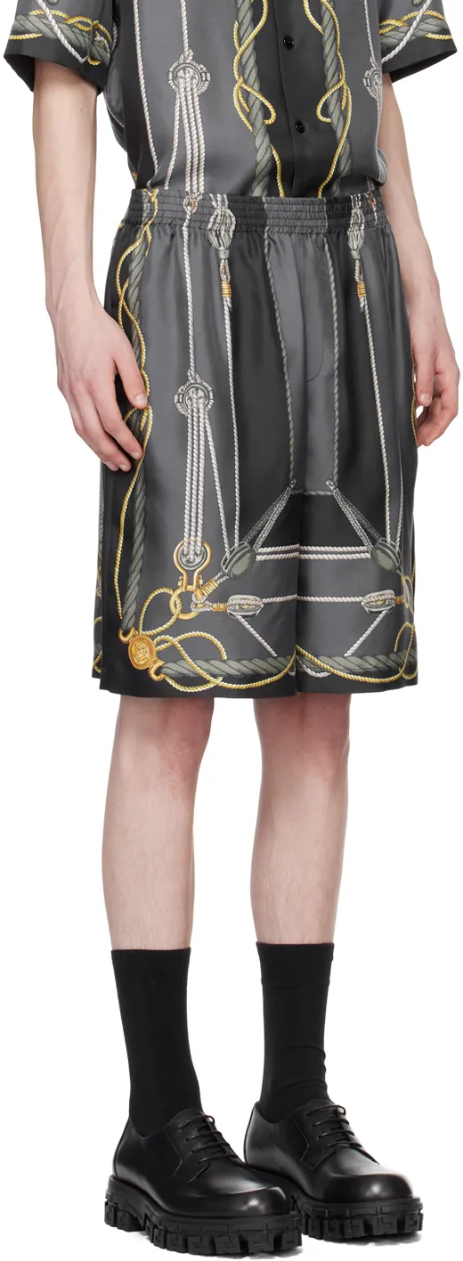 Nautical Print Silk Shorts