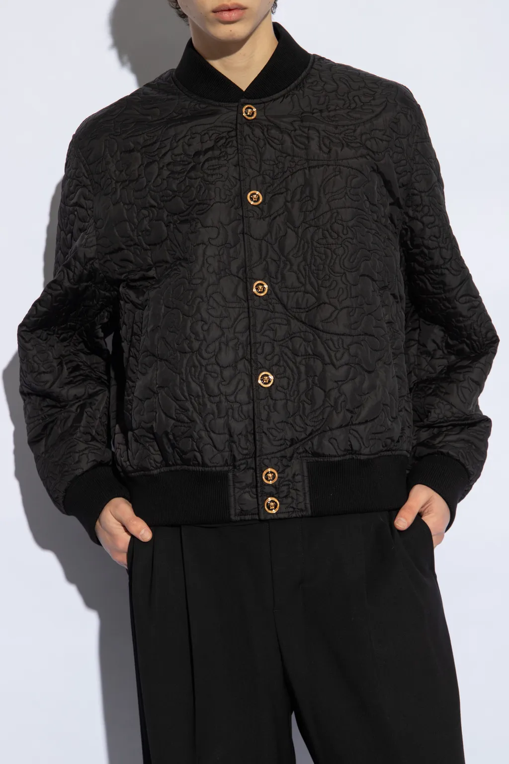 Barocco-Quilted Button-Up Bomber Jacket