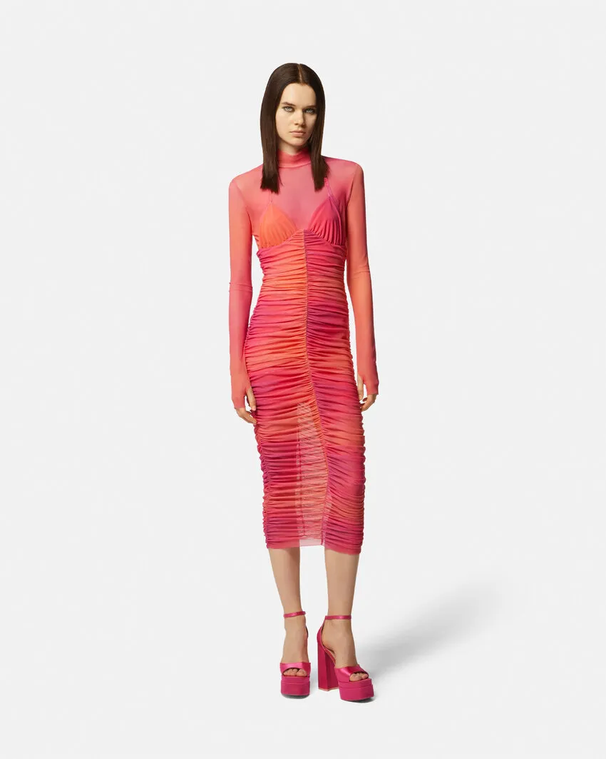 Pleated High-Neck Dress