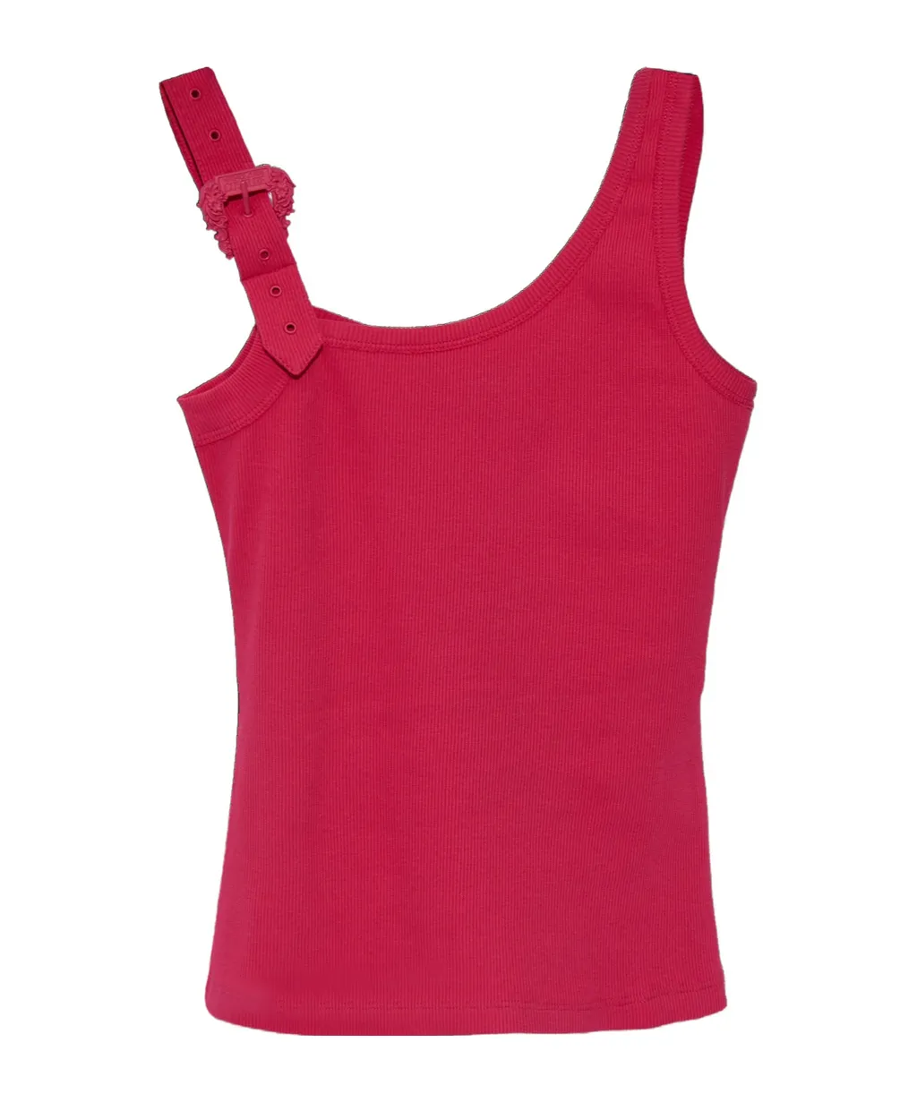 Buckle-Embellished Ribbed Tank Top