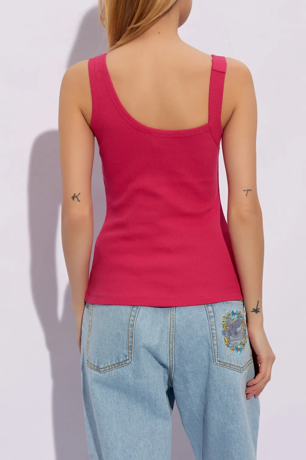 Buckle-Embellished Ribbed Tank Top