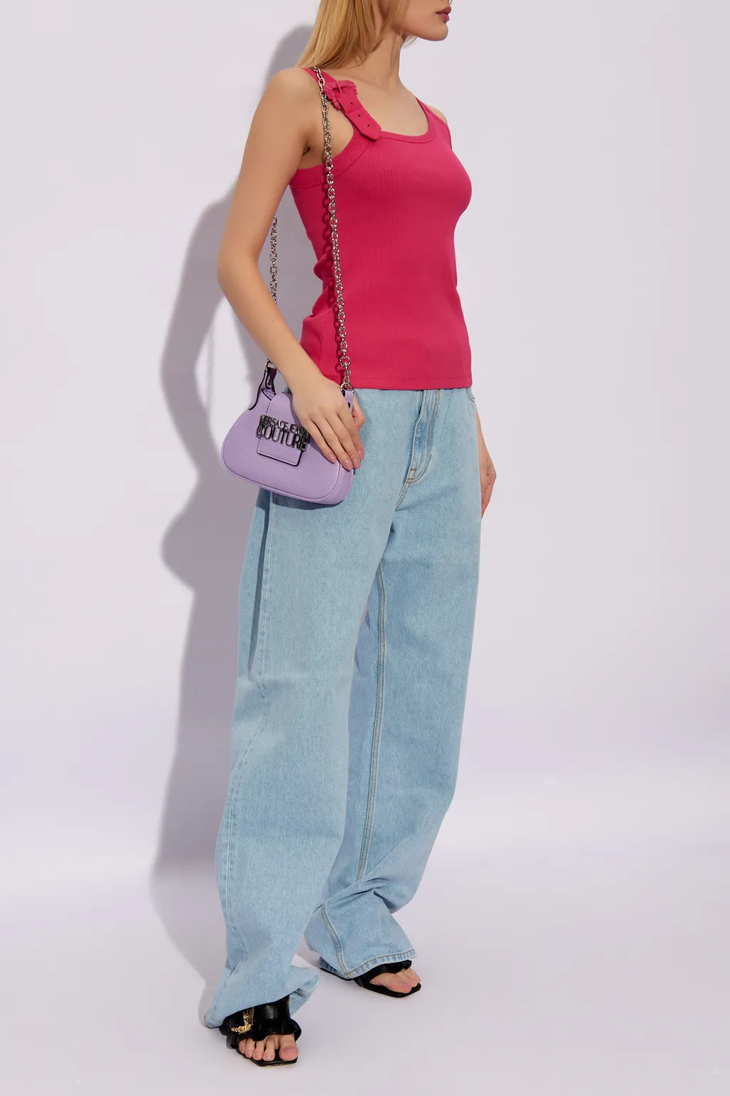 Buckle-Embellished Ribbed Tank Top